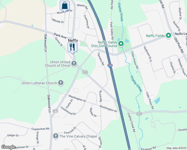 map of restaurants, bars, coffee shops, grocery stores, and more near 3824 Clover Circle in Schnecksville