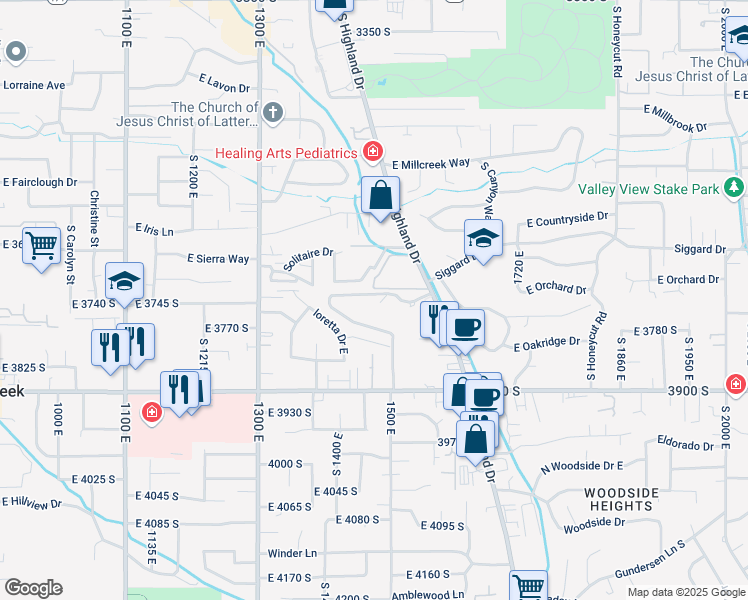 map of restaurants, bars, coffee shops, grocery stores, and more near 1460 Highland Cove Lane in Salt Lake City