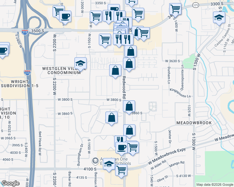 map of restaurants, bars, coffee shops, grocery stores, and more near 1753 Jadeite Lane in West Valley City