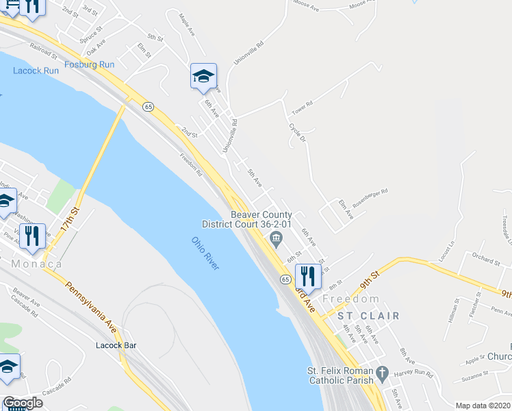 map of restaurants, bars, coffee shops, grocery stores, and more near 305 4th Avenue in Freedom