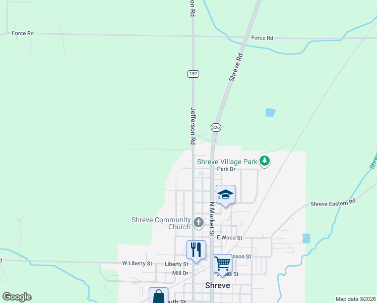 map of restaurants, bars, coffee shops, grocery stores, and more near 883 North Main Street in Shreve