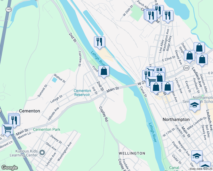 map of restaurants, bars, coffee shops, grocery stores, and more near 5123 Front Street in Lehigh County