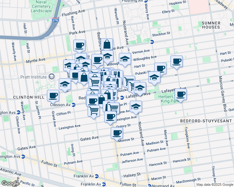 map of restaurants, bars, coffee shops, grocery stores, and more near in Brooklyn
