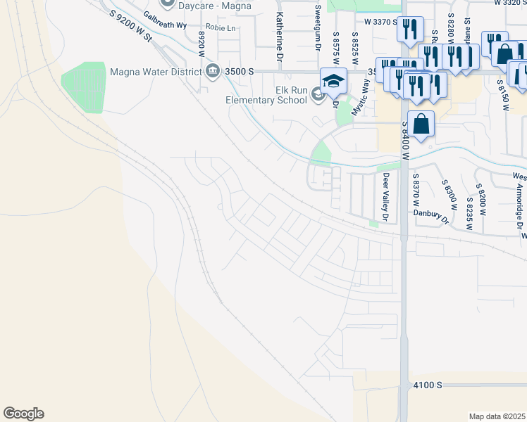 map of restaurants, bars, coffee shops, grocery stores, and more near 8751 Mineral Grove Drive in Magna
