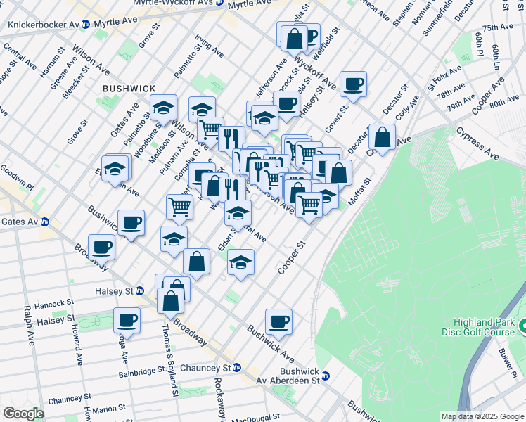 map of restaurants, bars, coffee shops, grocery stores, and more near in Brooklyn