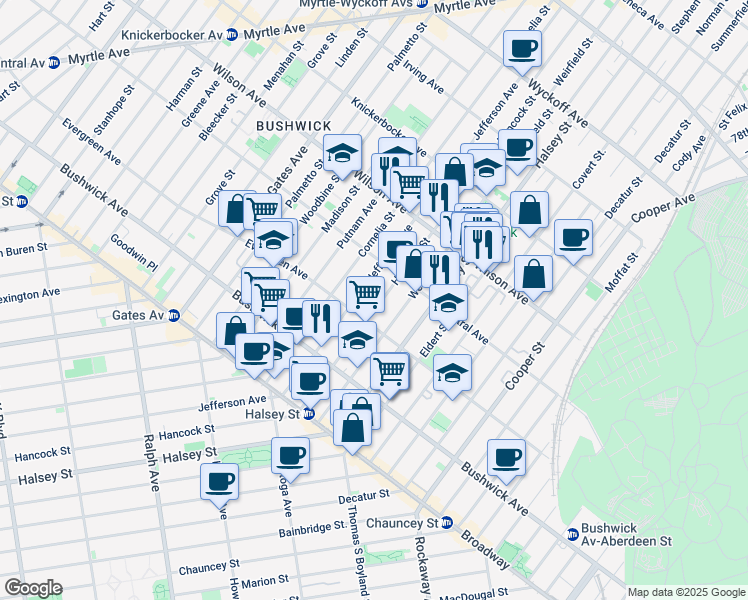 map of restaurants, bars, coffee shops, grocery stores, and more near in Brooklyn