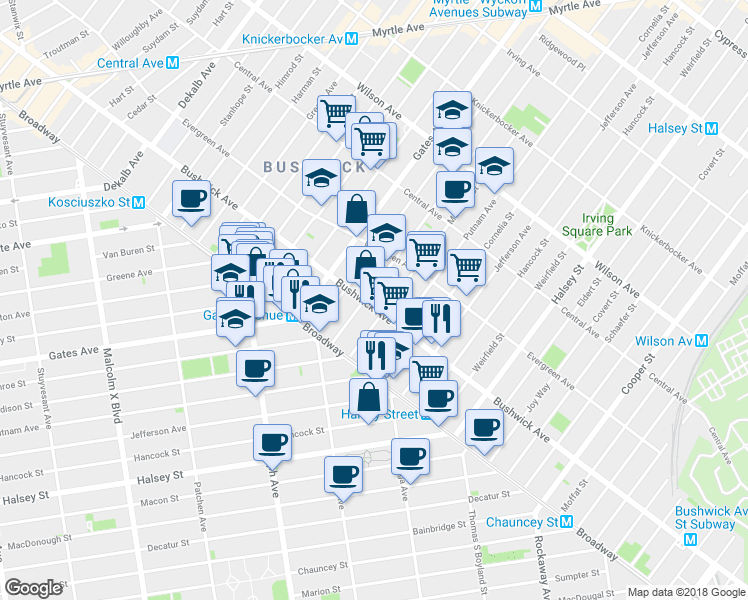 map of restaurants, bars, coffee shops, grocery stores, and more near in Brooklyn