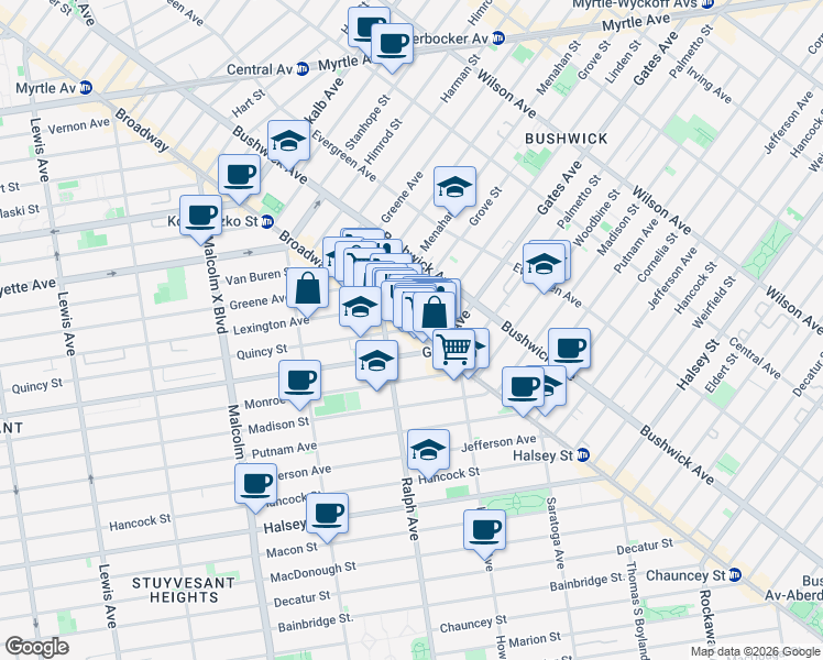 map of restaurants, bars, coffee shops, grocery stores, and more near in Brooklyn