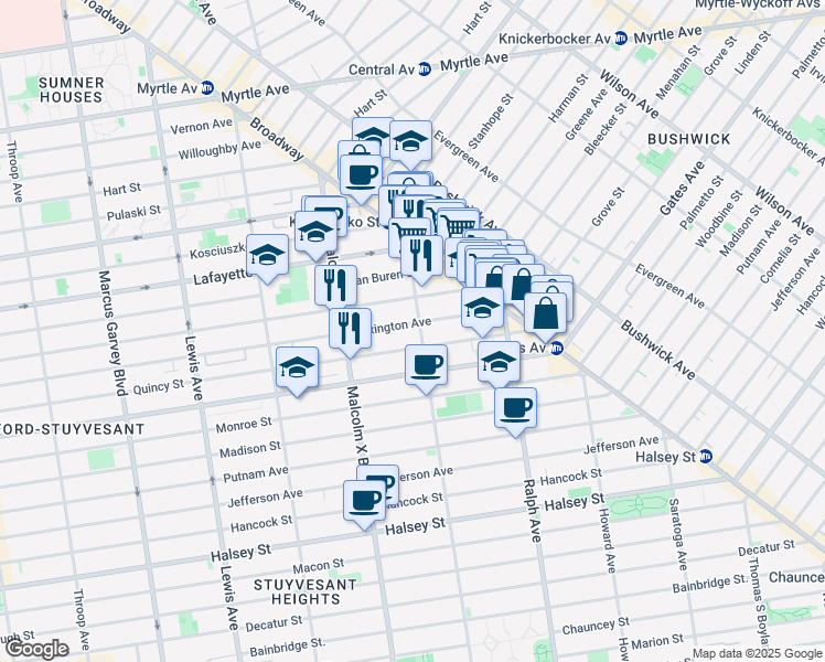 map of restaurants, bars, coffee shops, grocery stores, and more near in Brooklyn