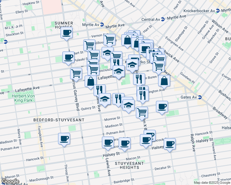 map of restaurants, bars, coffee shops, grocery stores, and more near in Brooklyn