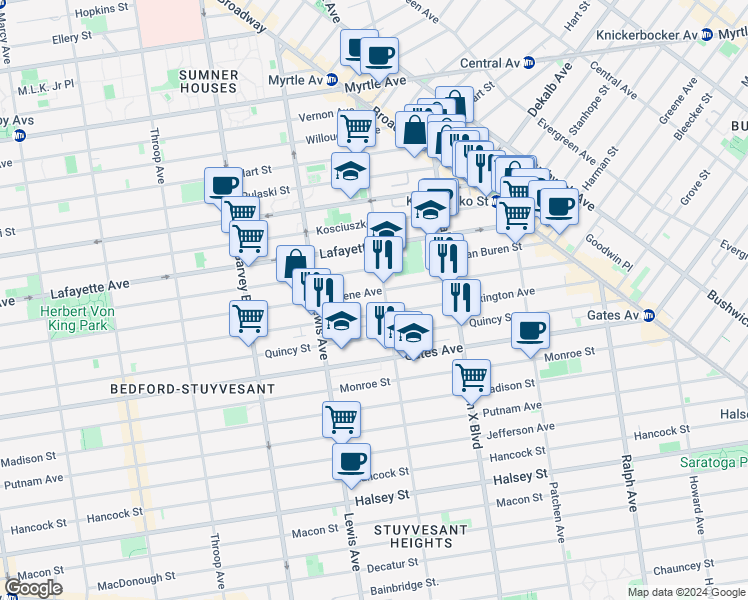map of restaurants, bars, coffee shops, grocery stores, and more near in Brooklyn