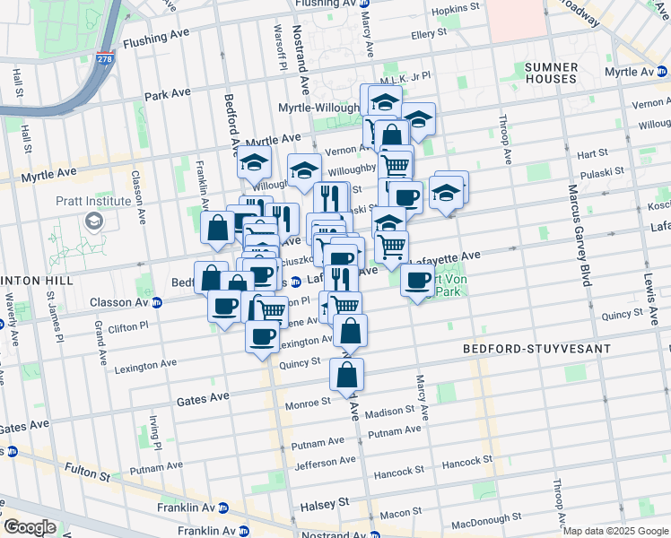 map of restaurants, bars, coffee shops, grocery stores, and more near in Brooklyn