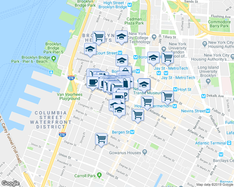 map of restaurants, bars, coffee shops, grocery stores, and more near 166 State Street in Brooklyn