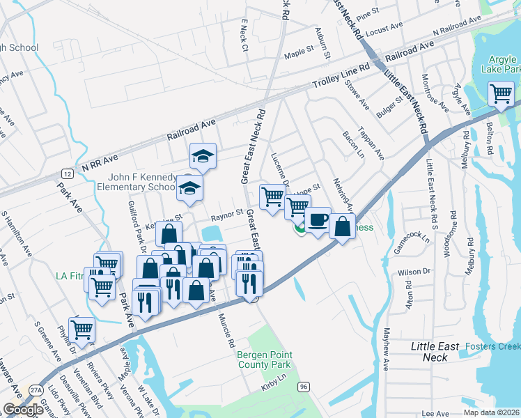 map of restaurants, bars, coffee shops, grocery stores, and more near 17 Fern Terrace in West Babylon