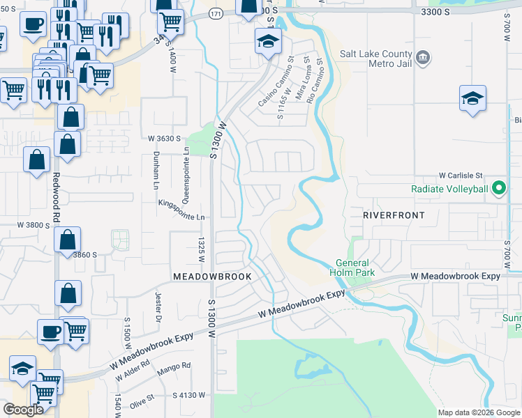 map of restaurants, bars, coffee shops, grocery stores, and more near 3774 Alby Way in West Valley City