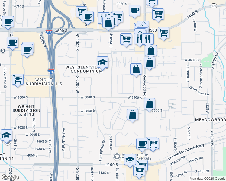 map of restaurants, bars, coffee shops, grocery stores, and more near 3769 South 1950 West in West Valley City