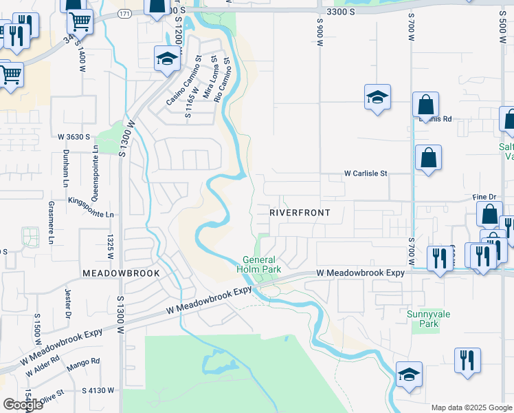 map of restaurants, bars, coffee shops, grocery stores, and more near 995 West Carlisle Park Lane in South Salt Lake