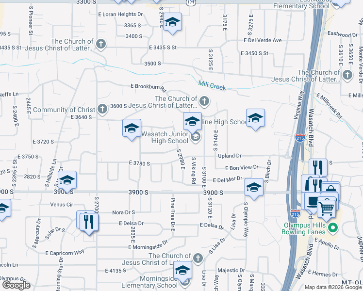 map of restaurants, bars, coffee shops, grocery stores, and more near 3707 Terrace Heights Road in Salt Lake City