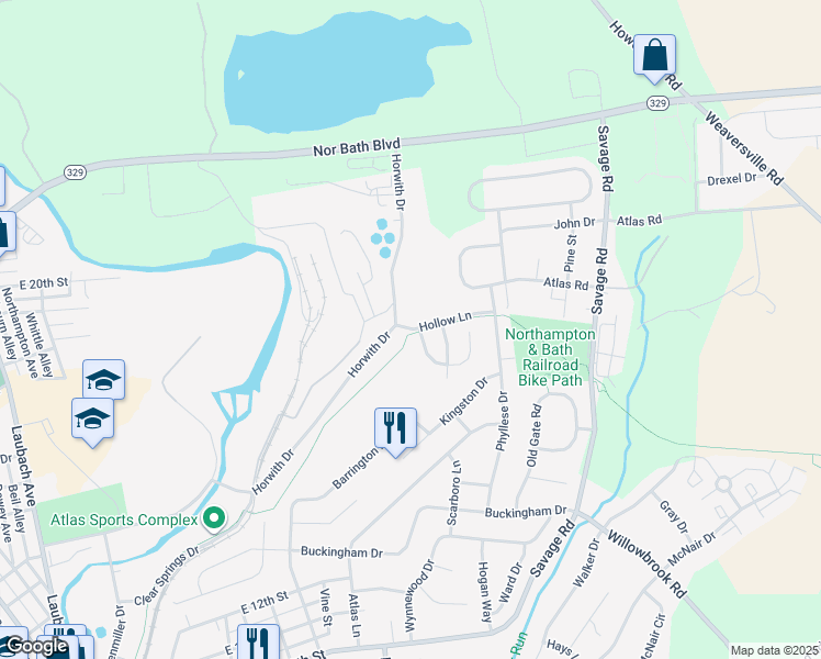 map of restaurants, bars, coffee shops, grocery stores, and more near 201 Hollow Ln in Northampton