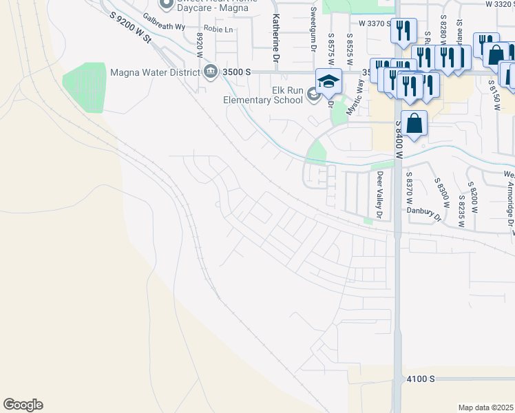 map of restaurants, bars, coffee shops, grocery stores, and more near 8757 Mineral Grove Drive in Magna