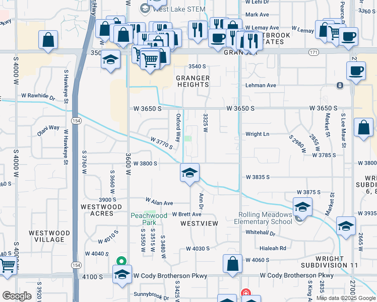 map of restaurants, bars, coffee shops, grocery stores, and more near 3773 Bent Willow Drive in West Valley City
