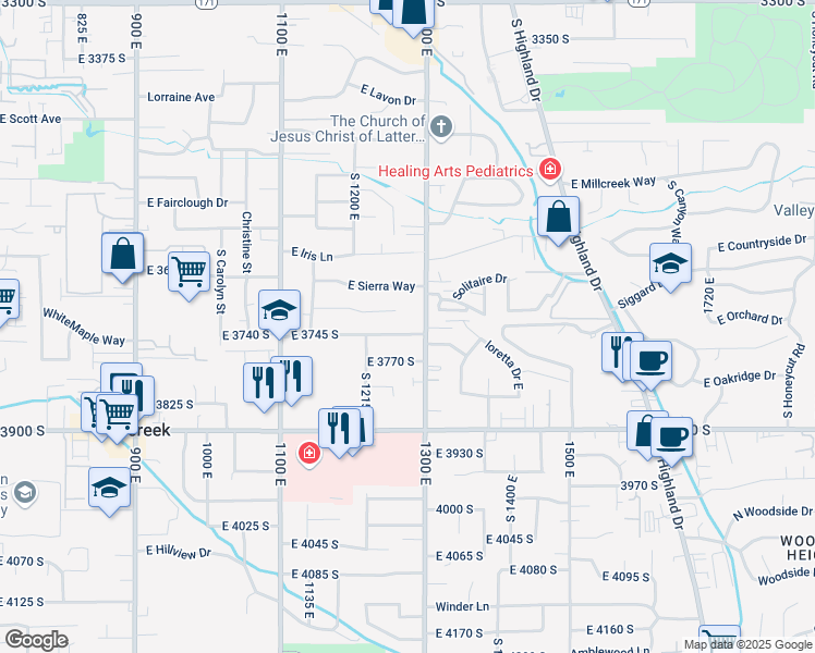 map of restaurants, bars, coffee shops, grocery stores, and more near 1264 East Cutler Road in Millcreek