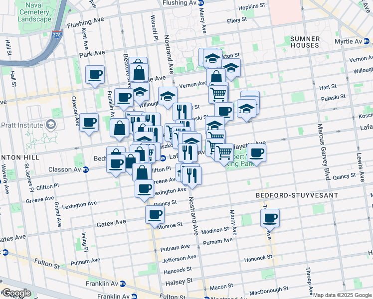 map of restaurants, bars, coffee shops, grocery stores, and more near in Brooklyn