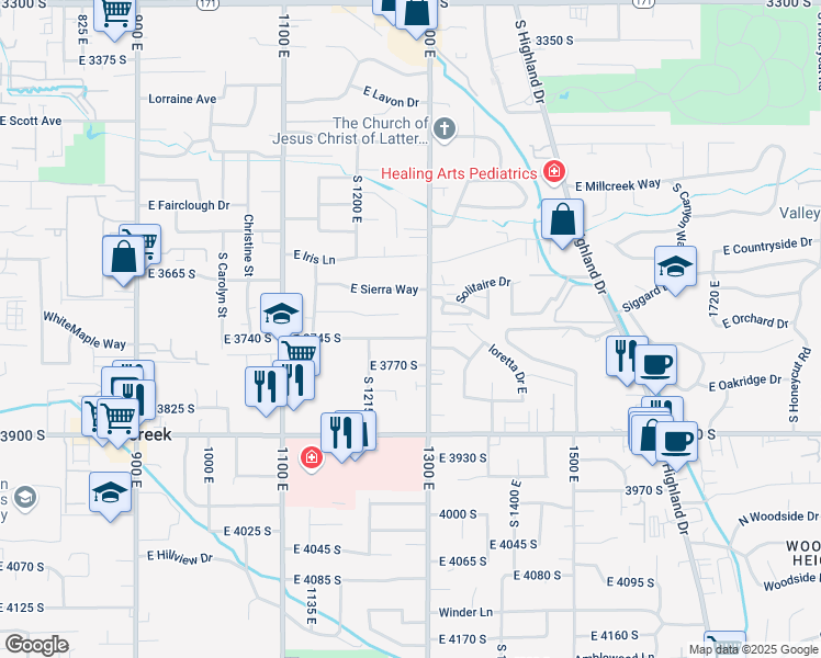 map of restaurants, bars, coffee shops, grocery stores, and more near 1264 East Cutler Road in Millcreek