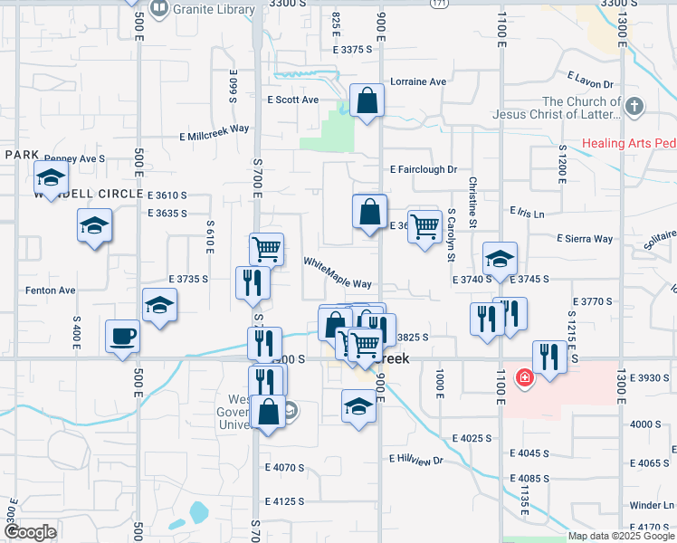 map of restaurants, bars, coffee shops, grocery stores, and more near 852 East 3685 South in Millcreek
