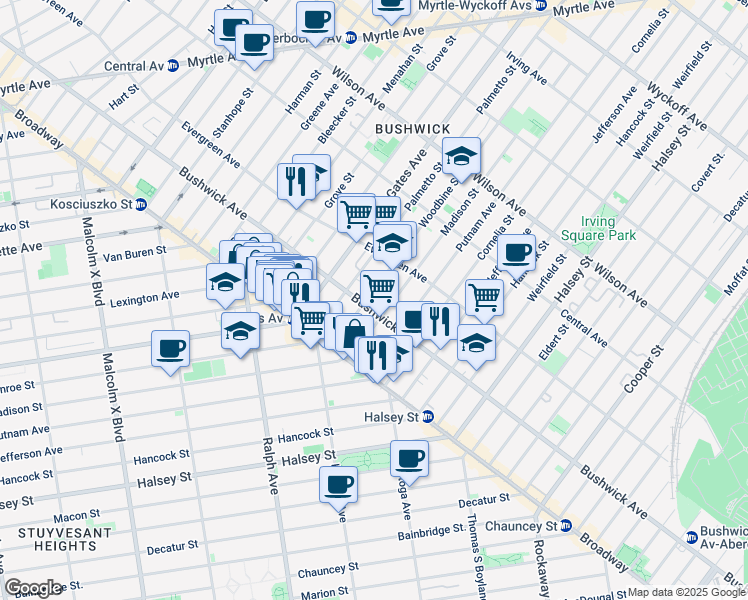 map of restaurants, bars, coffee shops, grocery stores, and more near in Brooklyn