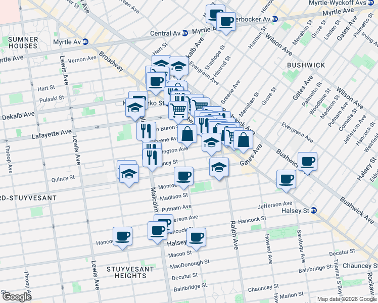 map of restaurants, bars, coffee shops, grocery stores, and more near in Brooklyn