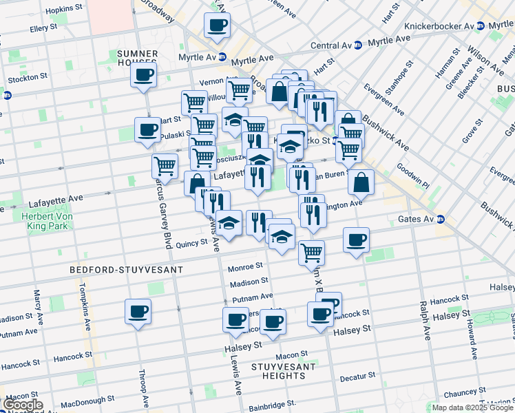map of restaurants, bars, coffee shops, grocery stores, and more near in Brooklyn