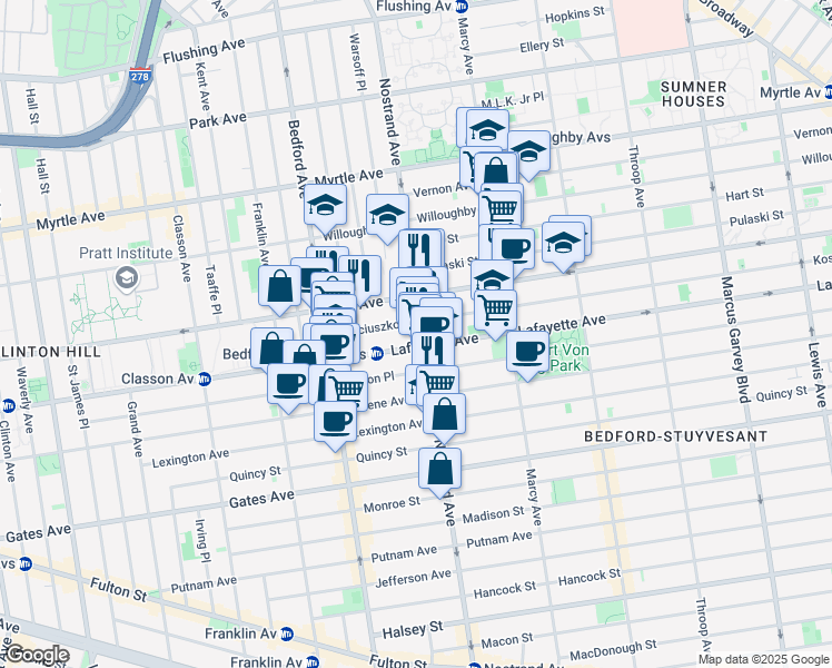 map of restaurants, bars, coffee shops, grocery stores, and more near in Brooklyn