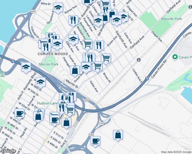 map of restaurants, bars, coffee shops, grocery stores, and more near 170 Garfield Avenue in Jersey City