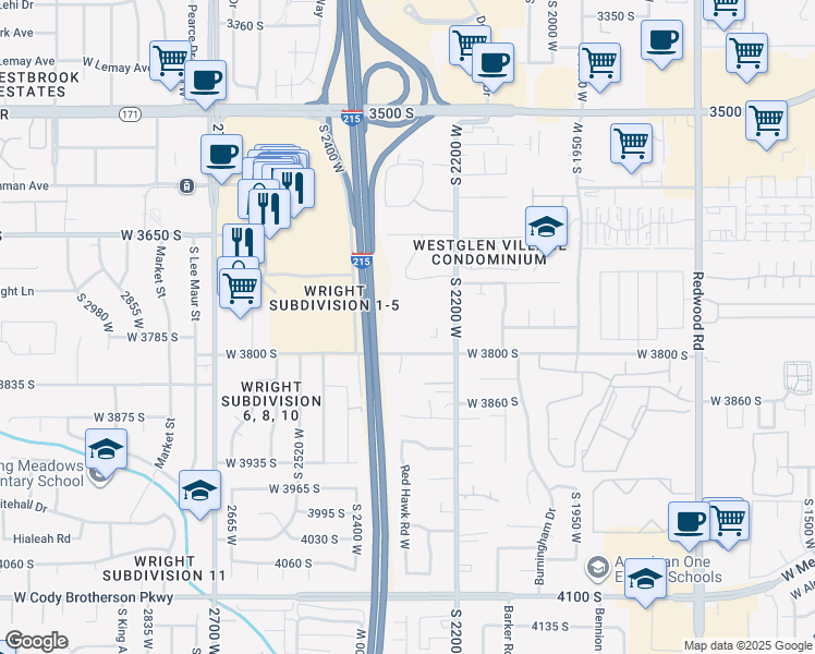 map of restaurants, bars, coffee shops, grocery stores, and more near 2240 West 3800 South in West Valley City