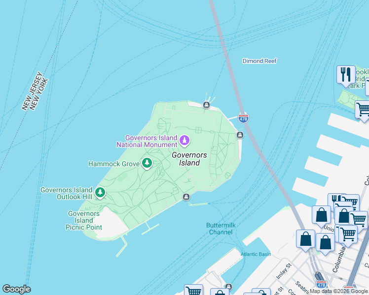 map of restaurants, bars, coffee shops, grocery stores, and more near 10 South Street in New York