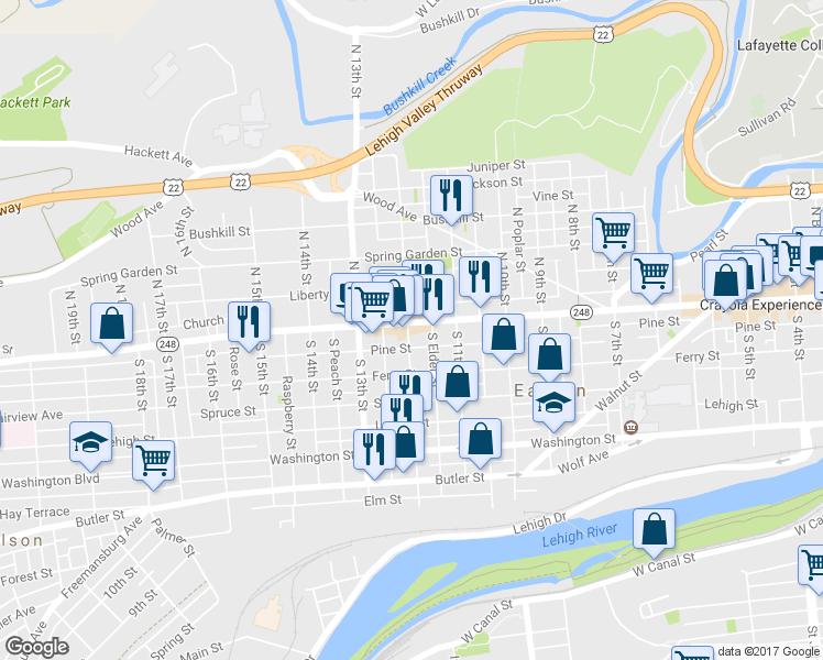 map of restaurants, bars, coffee shops, grocery stores, and more near 1154 Northampton Street in Easton