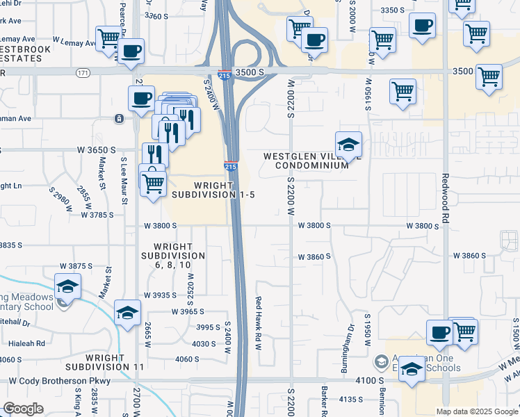 map of restaurants, bars, coffee shops, grocery stores, and more near 2240 West 3800 South in West Valley City