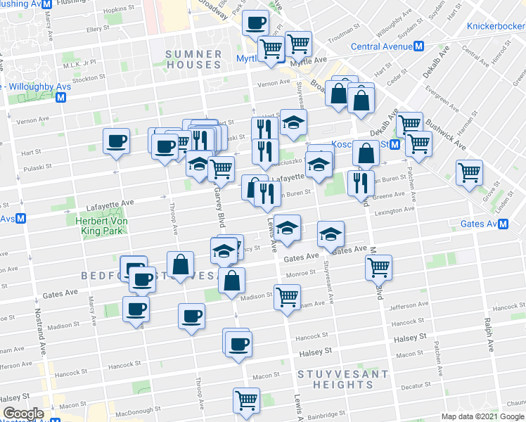 map of restaurants, bars, coffee shops, grocery stores, and more near 783 Greene Avenue in Brooklyn