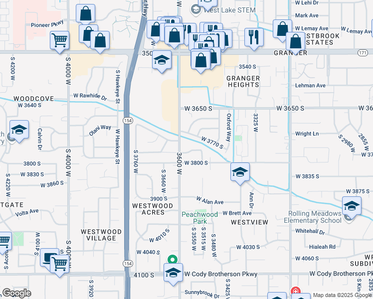 map of restaurants, bars, coffee shops, grocery stores, and more near 3572 Barnfield Way in West Valley City