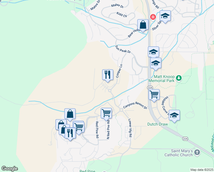 map of restaurants, bars, coffee shops, grocery stores, and more near 2100 Frostwood Drive in Park City