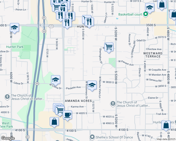 map of restaurants, bars, coffee shops, grocery stores, and more near 3759 South Old Wood Place in West Valley City