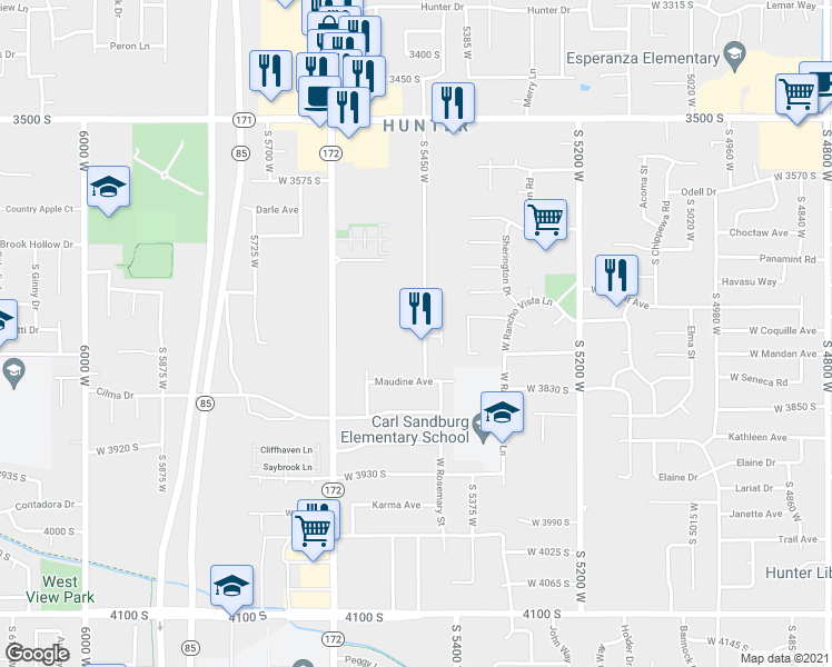 map of restaurants, bars, coffee shops, grocery stores, and more near 3754 S 5450 W in West Valley City