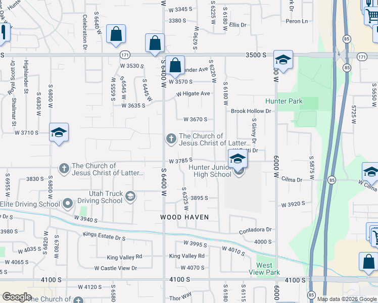 map of restaurants, bars, coffee shops, grocery stores, and more near 3754 South 6300 West in West Valley City