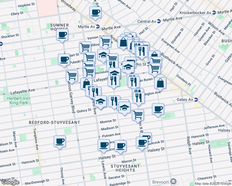 map of restaurants, bars, coffee shops, grocery stores, and more near in Brooklyn