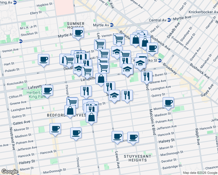 map of restaurants, bars, coffee shops, grocery stores, and more near 795 Greene Avenue in Brooklyn