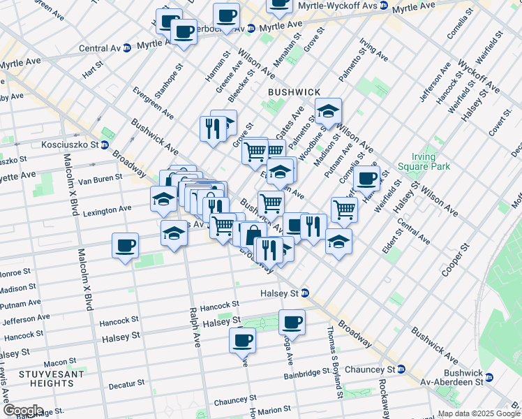map of restaurants, bars, coffee shops, grocery stores, and more near in Brooklyn