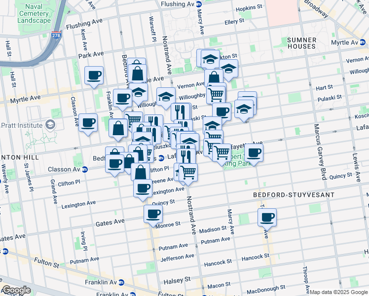 map of restaurants, bars, coffee shops, grocery stores, and more near in Brooklyn