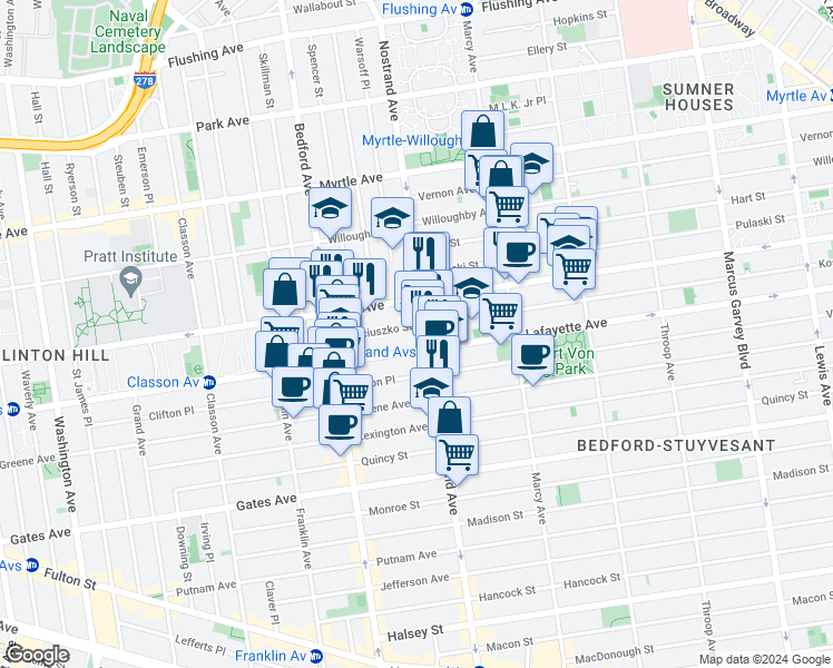 map of restaurants, bars, coffee shops, grocery stores, and more near in Brooklyn