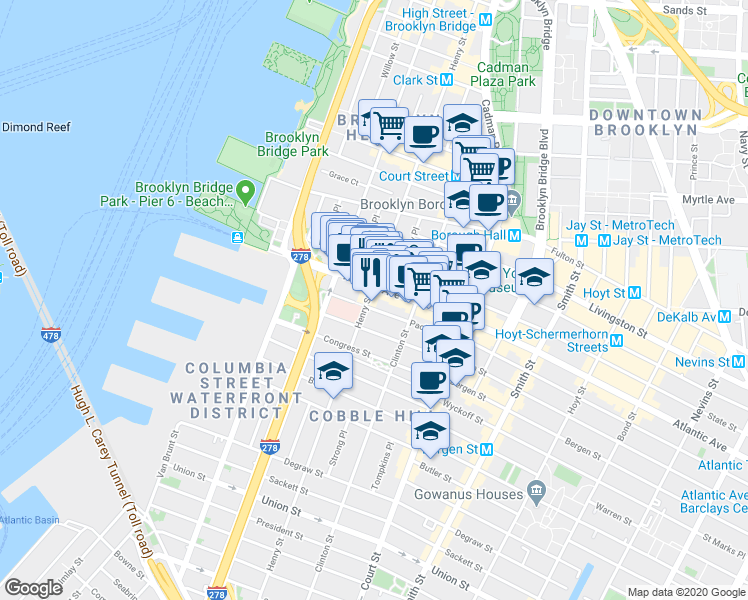 map of restaurants, bars, coffee shops, grocery stores, and more near in Brooklyn